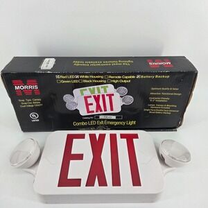 Morris 73040 Combo LED Exit Emergency Light Red LED White Housing Battery NOB